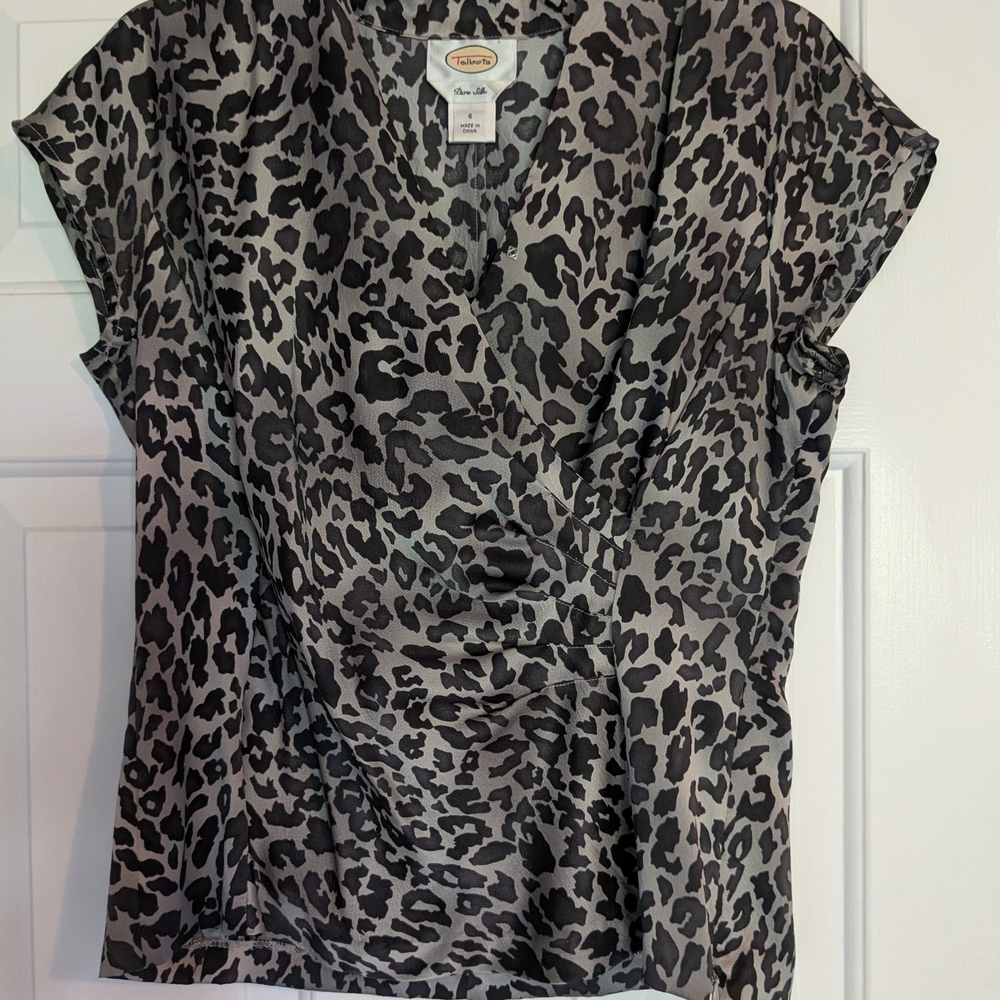 Chico's Leopard Print Blouse in Black and Gray